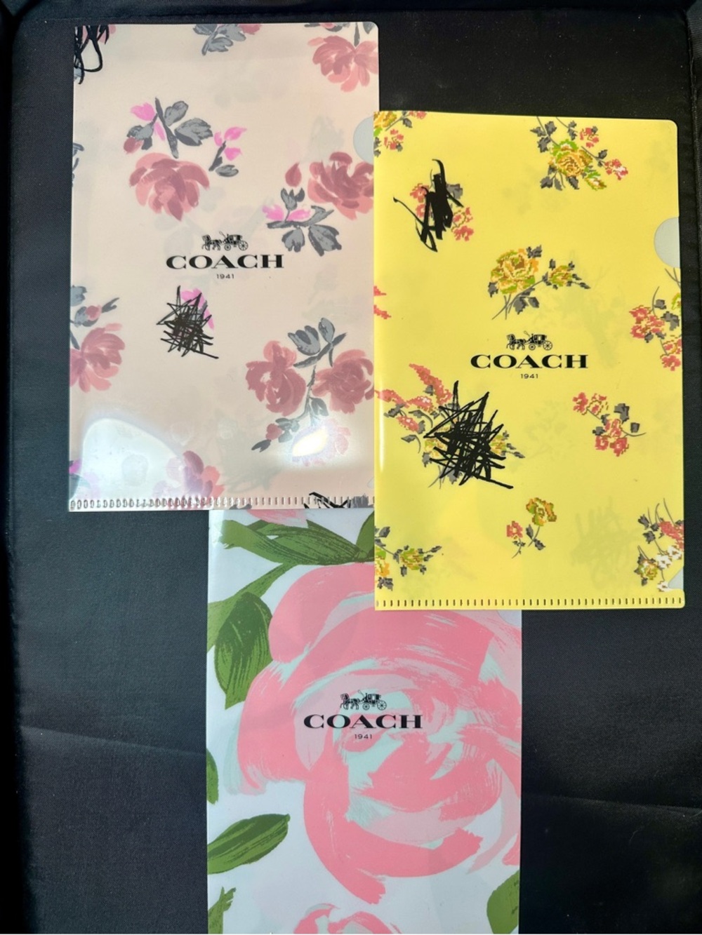 COACH Japan Exclusive  Mini Clear File Folder Set (3) – Floral PVC – A5 Size EUC